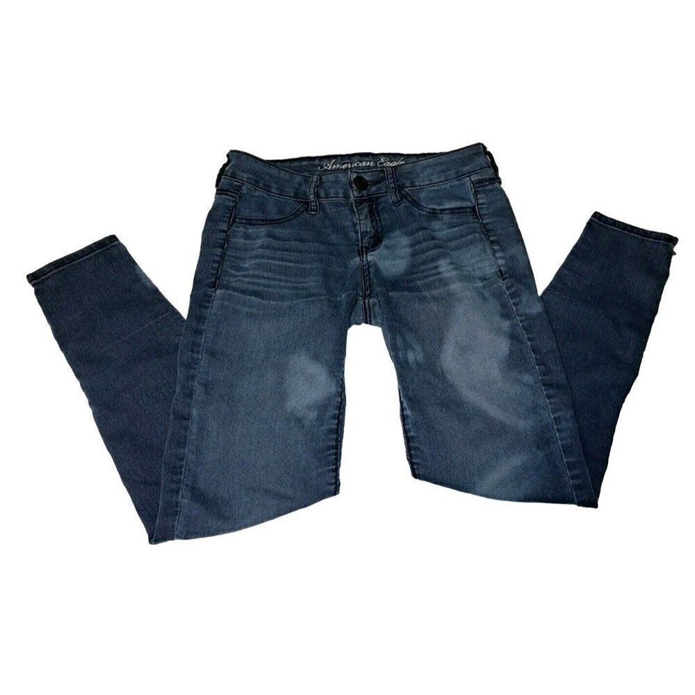 American Eagle Women's Size 2 Blue Jeans 26x26 Ankle Zippers Custom Bleached